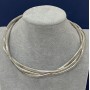 Triple Necklace - silver-tone metal choker with extender chain
