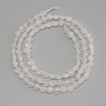 Beads of Rock Crystal, Faceted Coin-Shaped, 4 mm Diameter, 39 cm Length on Thread