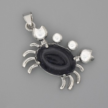 Crab Pendant with Aventurine 'Night of Cairo' 40×22 mm ± Silver-Toned Metal