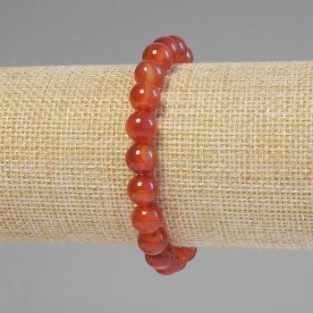 Carnelian bracelet with smooth round beads, 8 mm diameter, 18 cm length, elastic