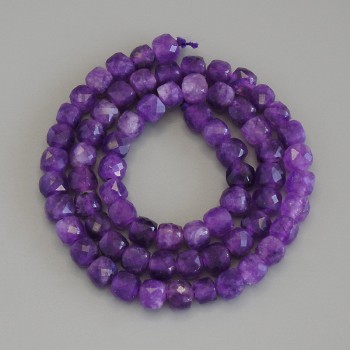 Sugilite beads faceted cubes, about 5.5 mm in diameter, on thread, length 37 cm
