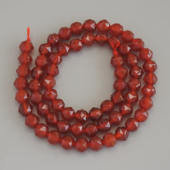 Carnelian Beads, Faceted, 6 mm Diameter ±, on Thread, Length 37 cm+
