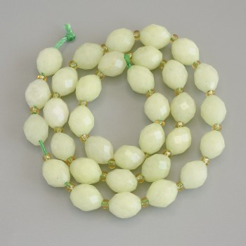 Chrysolite Olivine Faceted Beads, 10x8 mm, 3 mm seed beads, on a thread, about 39 cm long