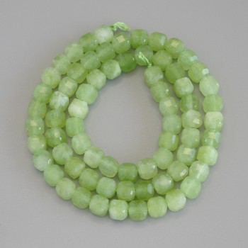 Chrysoprase Olivine Beads Faceted Cube, 5x5 mm diameter ± on a string, length 36 cm+