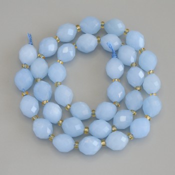 Aquamarine Beads, Faceted 10×8 mm ± 3 mm seed beads on thread, length 38 cm