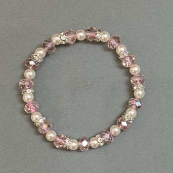 Bracelet with Czech crystal rondelles, 8×6 mm diameter; artificial pearls 6 mm; with metal inserts; stretch bracelet
