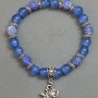 Bracelet with Aquamarine and Frosted Agate 8mm Beads +/- with Metal Inserts, Length 18 cm +/- Stretch