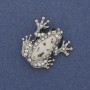 Frog Halite brooch-pendant with white enamel, white rhinestones, silver-tone metal, 28x28 mm+