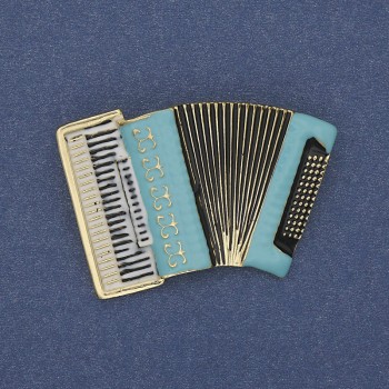 Brooch 'Accordion' blue and white enamel on gold-toned metal 43x28mm+