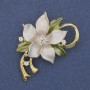 Flower Brooch-Pendant White and Green Enamel Crystals Gold-Toned Metal 50×42 mm+