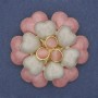 Flower Brooch with pink and beige enamel beads Cat's Eye, gold-tone metal 61mm+