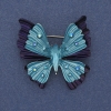 Butterfly Brooch-Pendant Purple-Blue Enamel Rainbow Crystals Silver-Tone Metal 39x42mm+