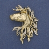 Horse Brooch-Pendant with White Crystals, Gold-Tone Metal 54×41mm+