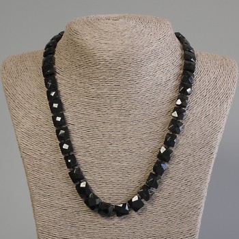 Necklace Black Tourmaline Faceted Square, diameter 10.5-11×10.5-11 mm, length 50 cm +/- with clasp