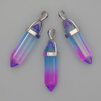 Pendant made of multicolored glass in the shape of a hexagonal crystal ball 8x31x41 mm+