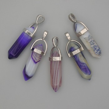 Agate Hexagonal Crystal Ball Pendant 8x31x41 mm+