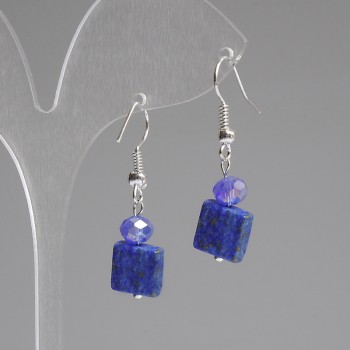 Azurite earrings with faceted square 10x10 mm ±, Czech glass rondel 6x5 mm ±, length 37 mm ±