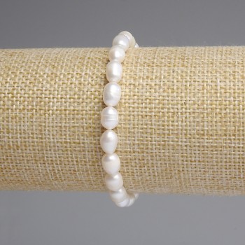 Bracelet of freshwater pearls, 7.5–8×6 mm, 18 cm length, stretchy