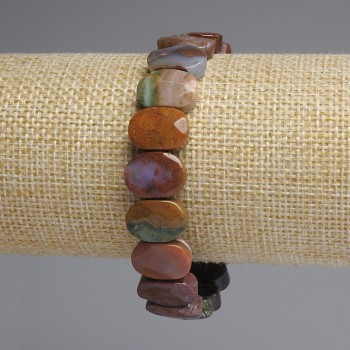 Faceted Jasper Bracelet with Rounded Links, 14x10 mm Diameter, 18 cm Length, Stretch Base