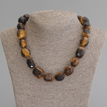 Tiger's Eye Necklace, Faceted Rondelle Beads, diameter 15-23×12-18 mm, length 50 cm +/- with clasp