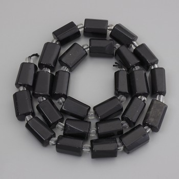 Tourmaline beads, polished gemstone, diameter 13-14×9-10 mm, with 4 mm seed beads, on thread, length 44 cm