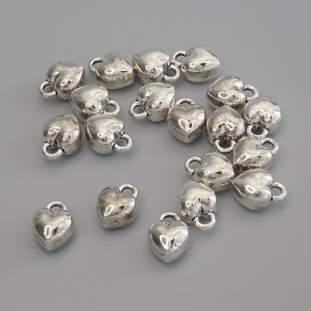 Heart-shaped pendant, silver metal color, 9×7 mm diameter, packaging 18 pcs