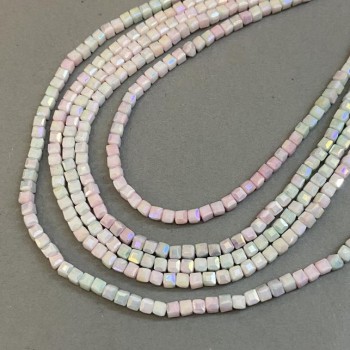 Czech Crystal Beads Multicolor with Gasoline-Type Coating on Thread, Faceted Cube, 4x4 mm Diameter, 38 cm Length