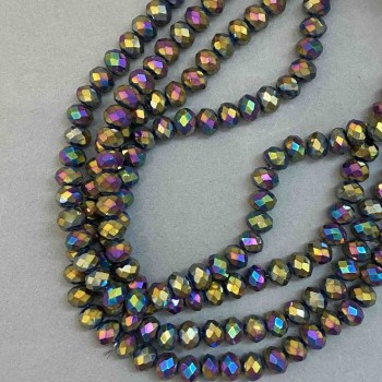 Czech Crystal Beads on Beading Thread Multicolor with Gasoline Finish, Faceted Rondelle, diameter 8x6 mm + -, length 39 cm +