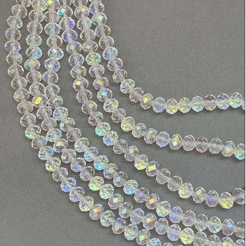 Намистини Чеський Кришталь на волосіні білий прозорий з бензиновим напиленням гранований рондель, діаметр 8х6мм + -, довжина 39см +