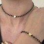 Jewelry set 'Heart' choker and bracelet made of black agate and golden hematite, sizes are adjustable