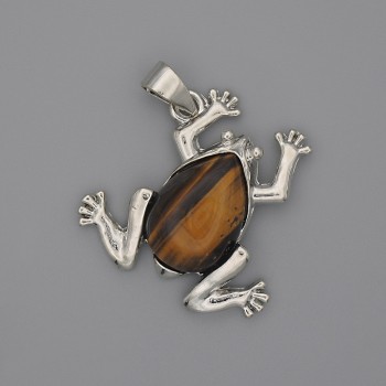 Pendant Frog Tiger's Eye 29x28mm +/-, length 37mm +/-