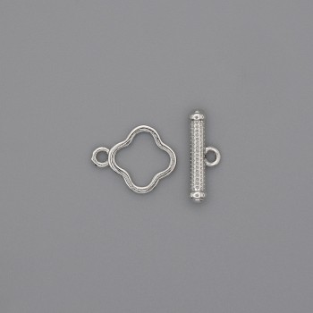 Toggle clasp hardware, Clover-shaped, 14×3 mm ±, 10 mm diameter ±, hole diameter 8 mm ±, silver-colored metal