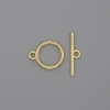 Toggle clasp hardware, gold-tone metal, ring diameter about 12 mm, bar diameter about 18 mm, hole diameter about 10 mm