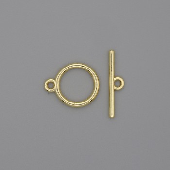 Toggle clasp hardware, gold-tone metal, ring diameter about 12 mm, bar diameter about 18 mm, hole diameter about 10 mm
