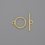 Toggle clasp hardware, gold-tone metal, ring diameter about 12 mm, bar diameter about 18 mm, hole diameter about 10 mm
