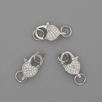 Фурнітура застібка Карабін 15х10мм+- білі стрази сріблястий метал