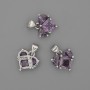 Heart Pendant with Purple Crystals, 12x12 mm, length 17 mm, Silver-Colored Metal