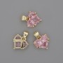 Heart Pendant with Pink Crystals 12x12 mm, length 17 mm, gold-tone metal