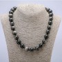 Natural Stone Necklace Silver Obsidian Smooth Bead, 14mm Diameter, 45cm+ Length