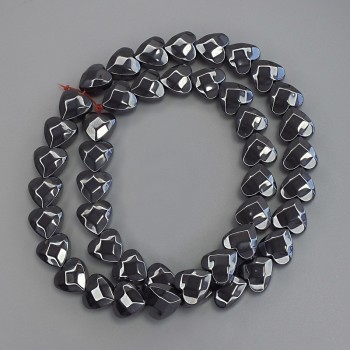 Hematite Beads Heart, Faceted, 10x10x5 mm ± on a thread, length 41 cm+