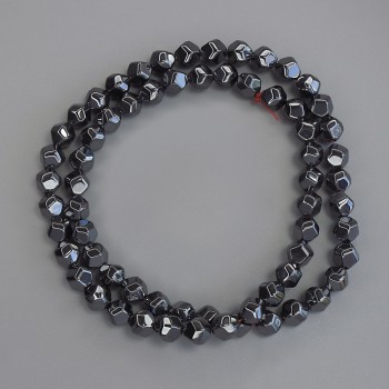 Hematite Beads, Faceted, 6x5 mm, on Thread, 39 cm Long