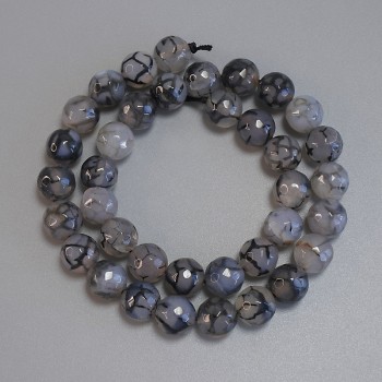 Dragon Vein Agate Beads, Faceted Ball, 10mm Diameter, 37cm Length ± on Thread