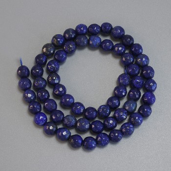 Faceted Lazurite Beads, round ball, 6 mm diameter, 37 cm length on thread