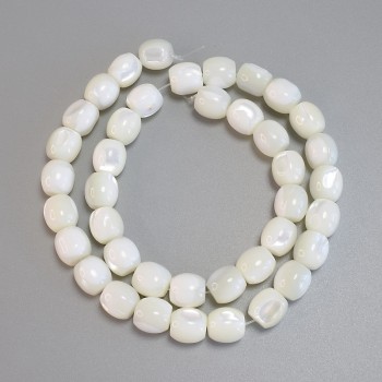 Barrel-shaped Mother-of-Pearl Beads, diameter 10×9.5 mm, 5 mm +/-, length 40 cm +/- on thread