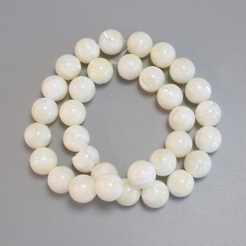 Mother-of-Pearl Beads: Smooth Round Balls, 12 mm Diameter, 39 cm Long on a Beading Thread