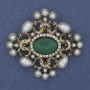 Brooch-Pendant Accent Pearl Cat's Eye White Crystals Golden Metal 53x58mm+