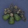 Brooch pendant Accent with green aquarium effect gray rhinestones silver-tone metal 43x48mm+