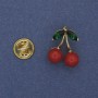 Brooch 'Cherries' red and green enamel on golden metal 20x16 mm+