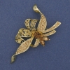 Bow Brooch with Yellow Crystals, Golden Metal, 72x43 mm +