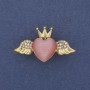 Brooch-Pendant Pink Heart Cat's Eye Crystals Golden Metal 31x18mm+